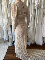 1914 Antique Embroidered Silk Golden Dress