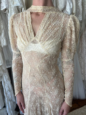 1914 Antique Embroidered Silk Golden Dress