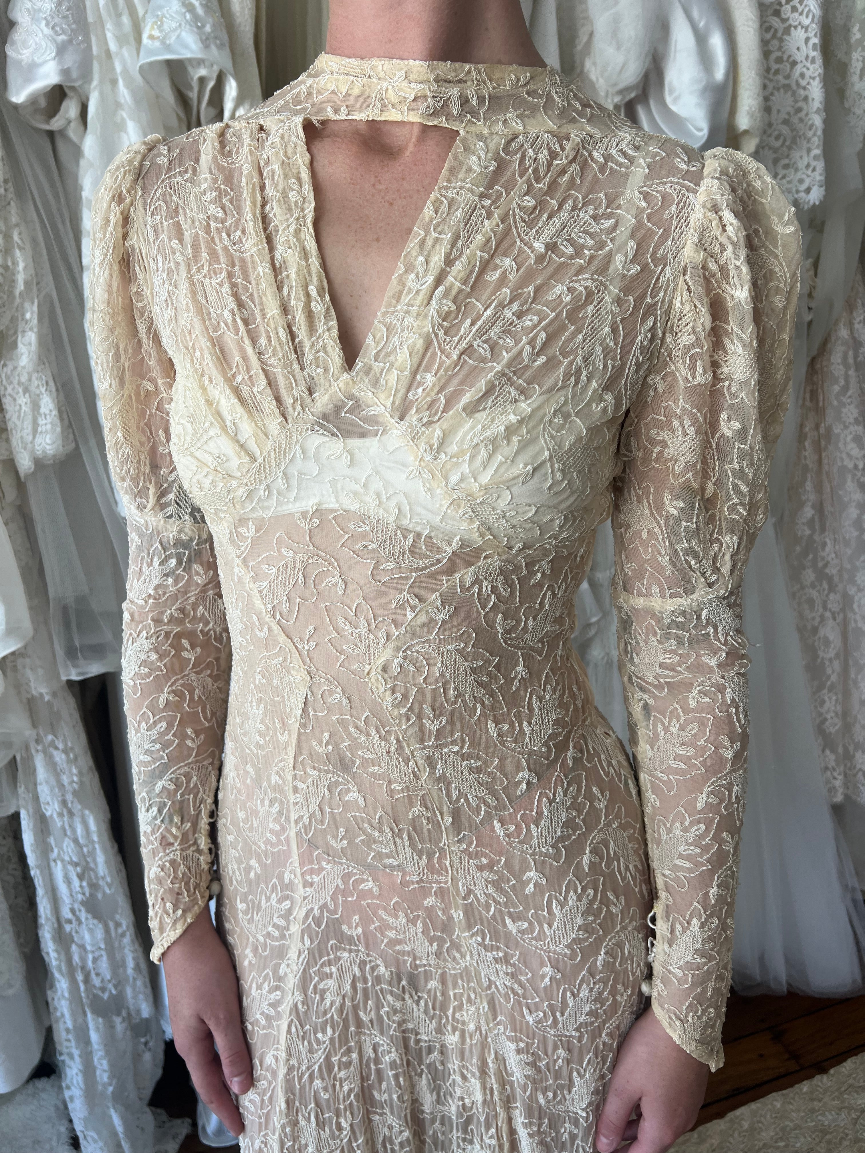 1914 Antique Embroidered Silk Golden Dress