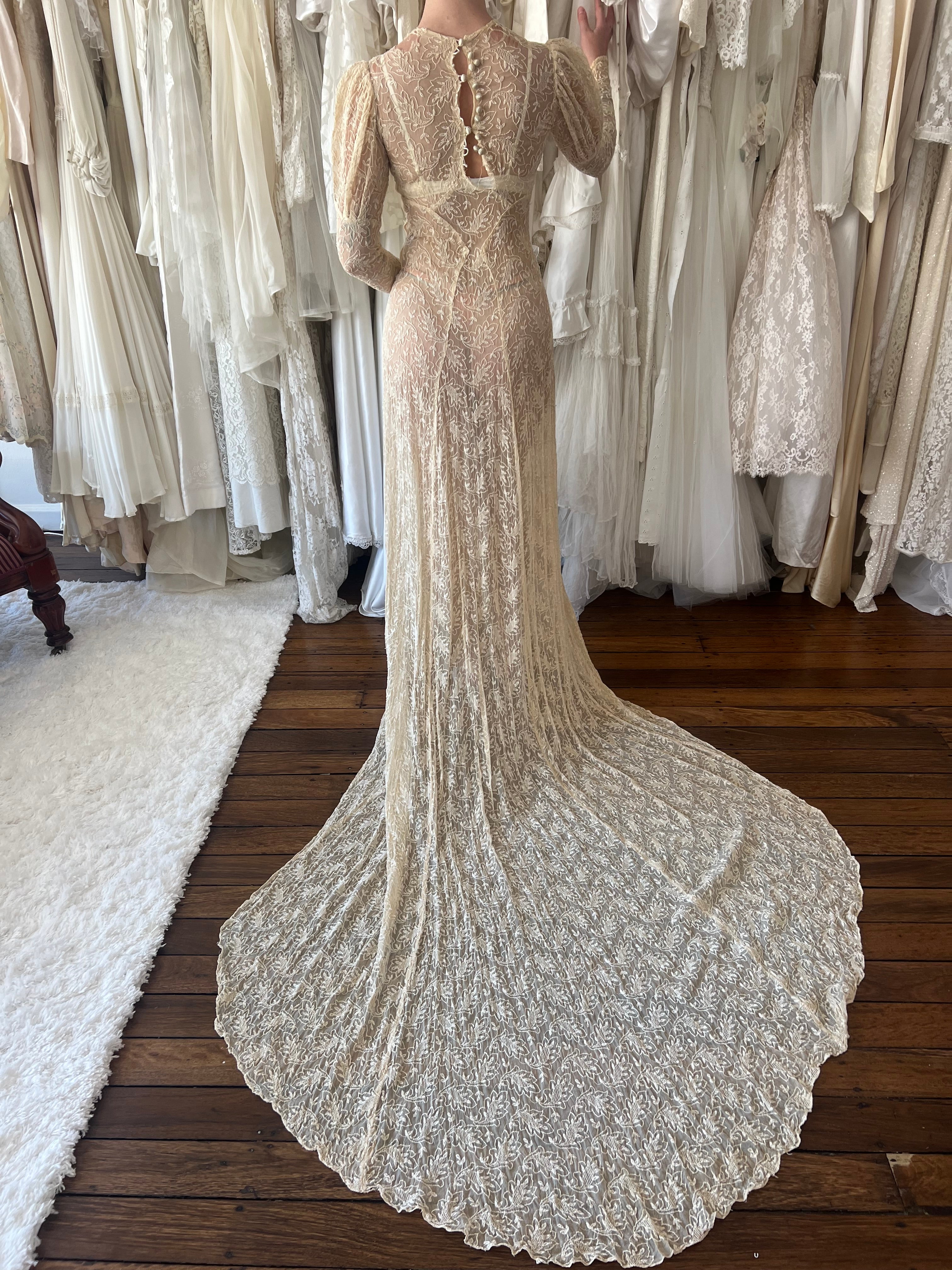 1914 Antique Embroidered Silk Golden Dress