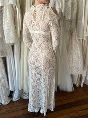 20s Lace Cutout Button Sleeve Dress