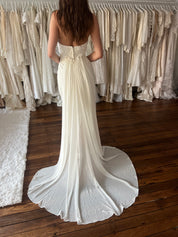 90s Halter Column Dress with Detachable Crepe Train