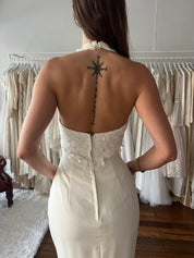 90s Halter Column Dress with Detachable Crepe Train