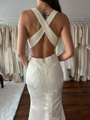 2000s Halter Beaded Lace Detail Empress Dress