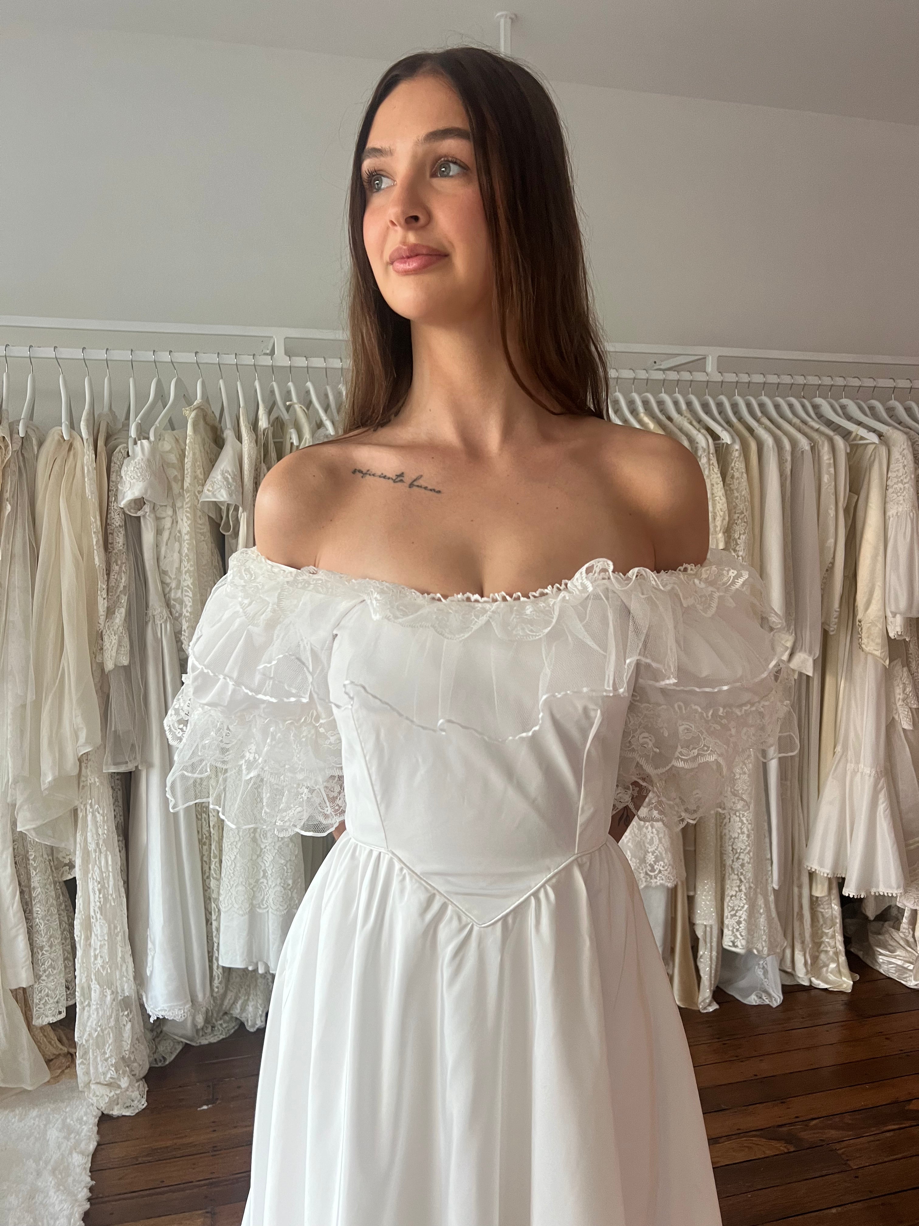 80s Off-the-shoulder Puff Sleeve Dress
