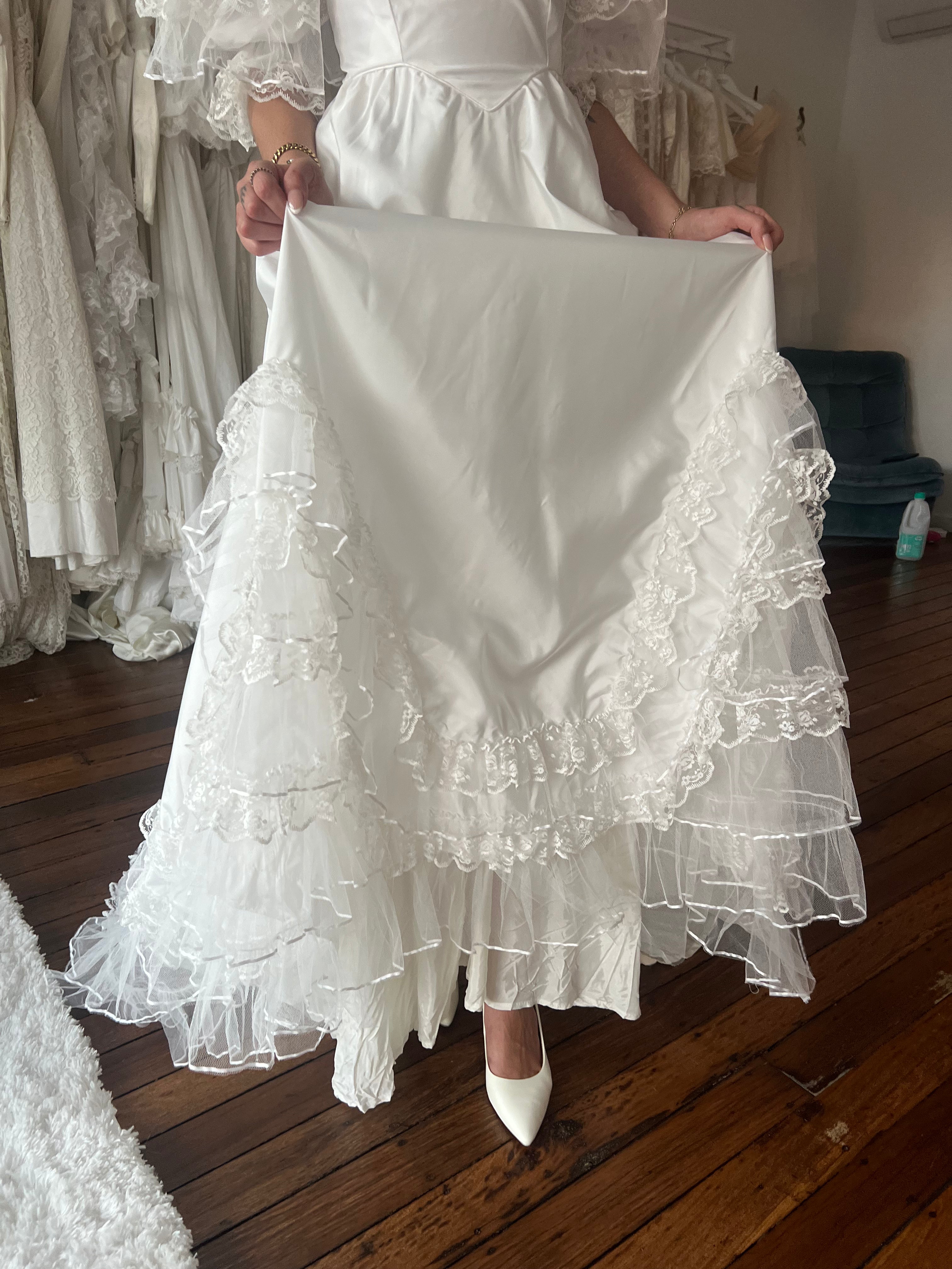 80s Off-the-shoulder Puff Sleeve Dress