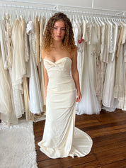 90s Strapless Silk Draped Dress