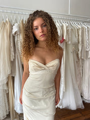 90s Strapless Silk Draped Dress