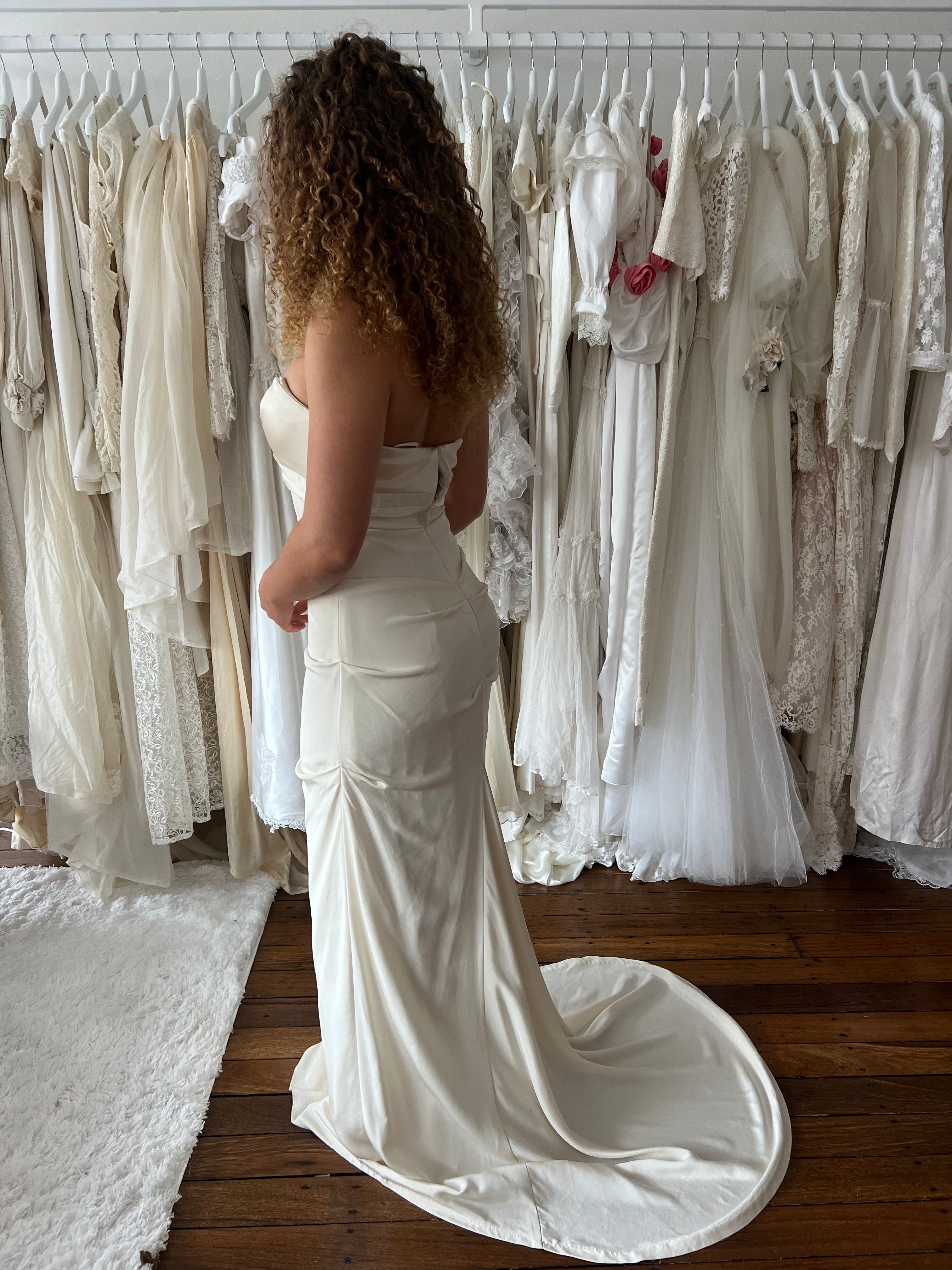 90s Strapless Silk Draped Dress