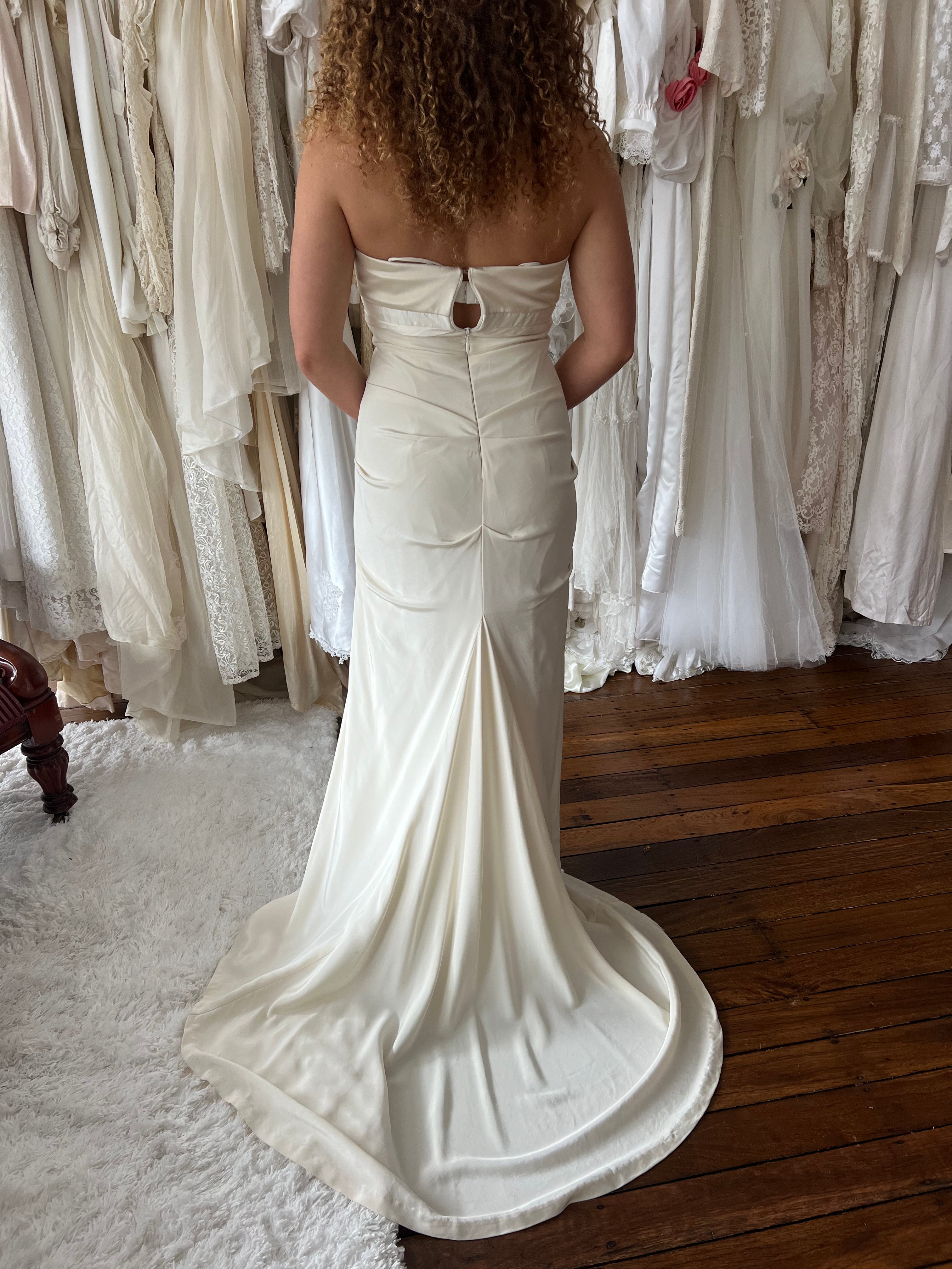 90s Strapless Silk Draped Dress