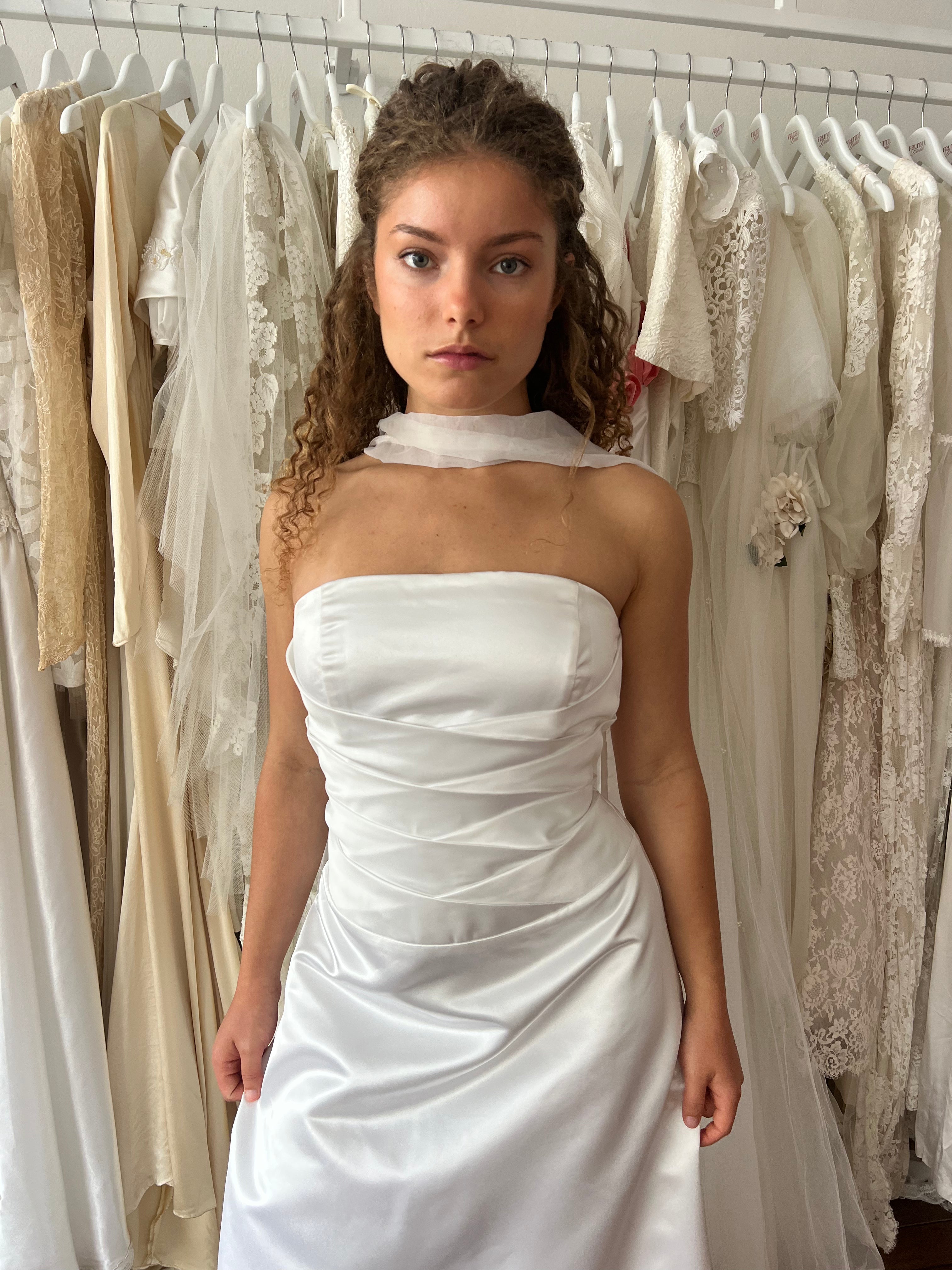 90s Strapless Pleated Bodice A-line Dress