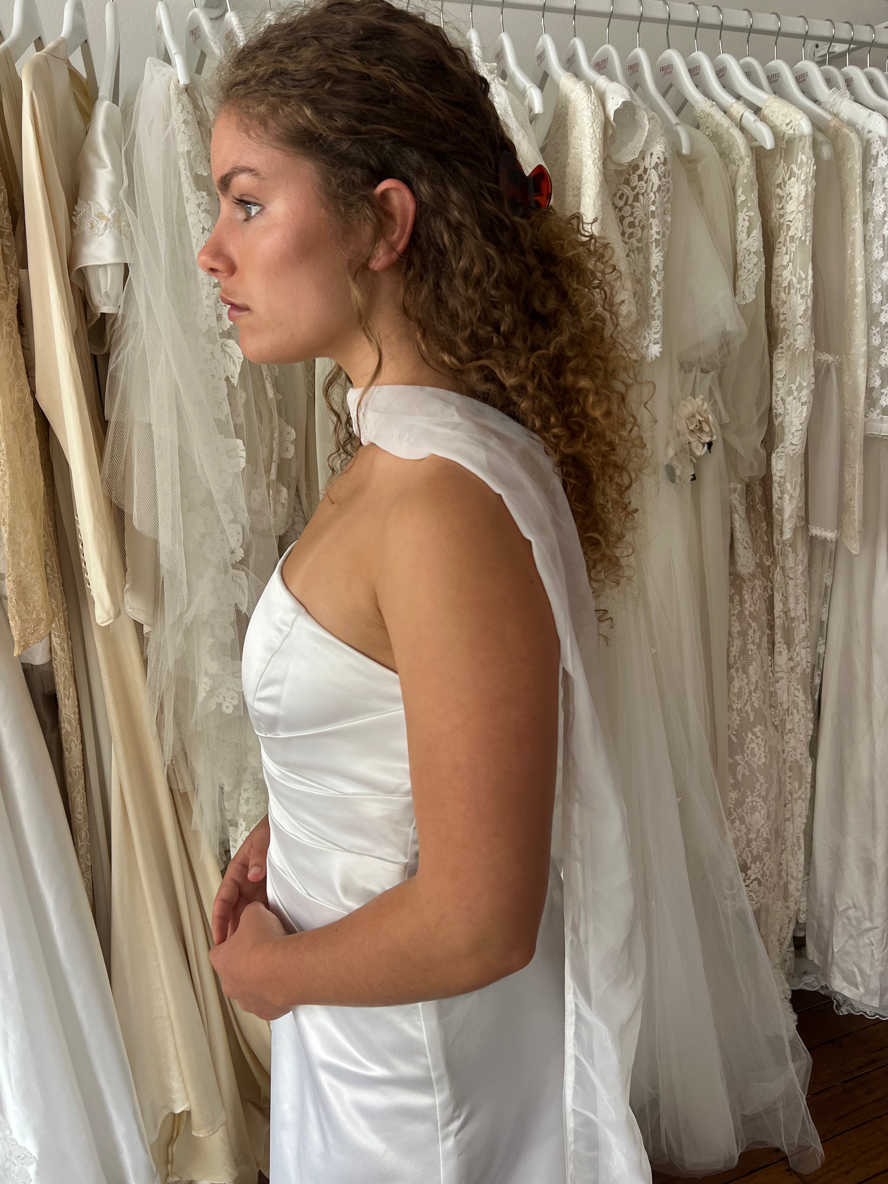 90s Sheer Neck Scarf with Ribbon Trim