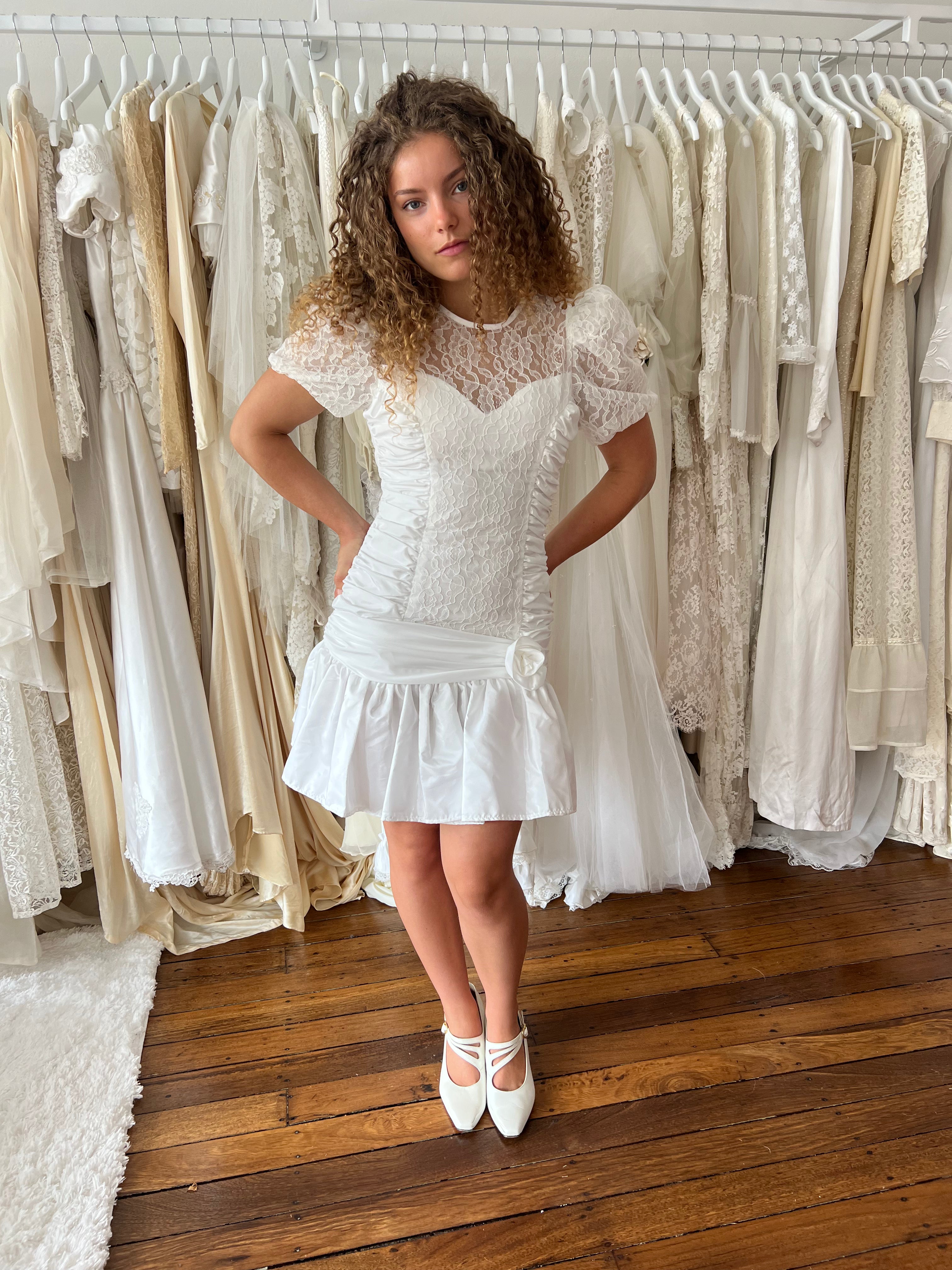 80s Mini Lace and Rosette Dress