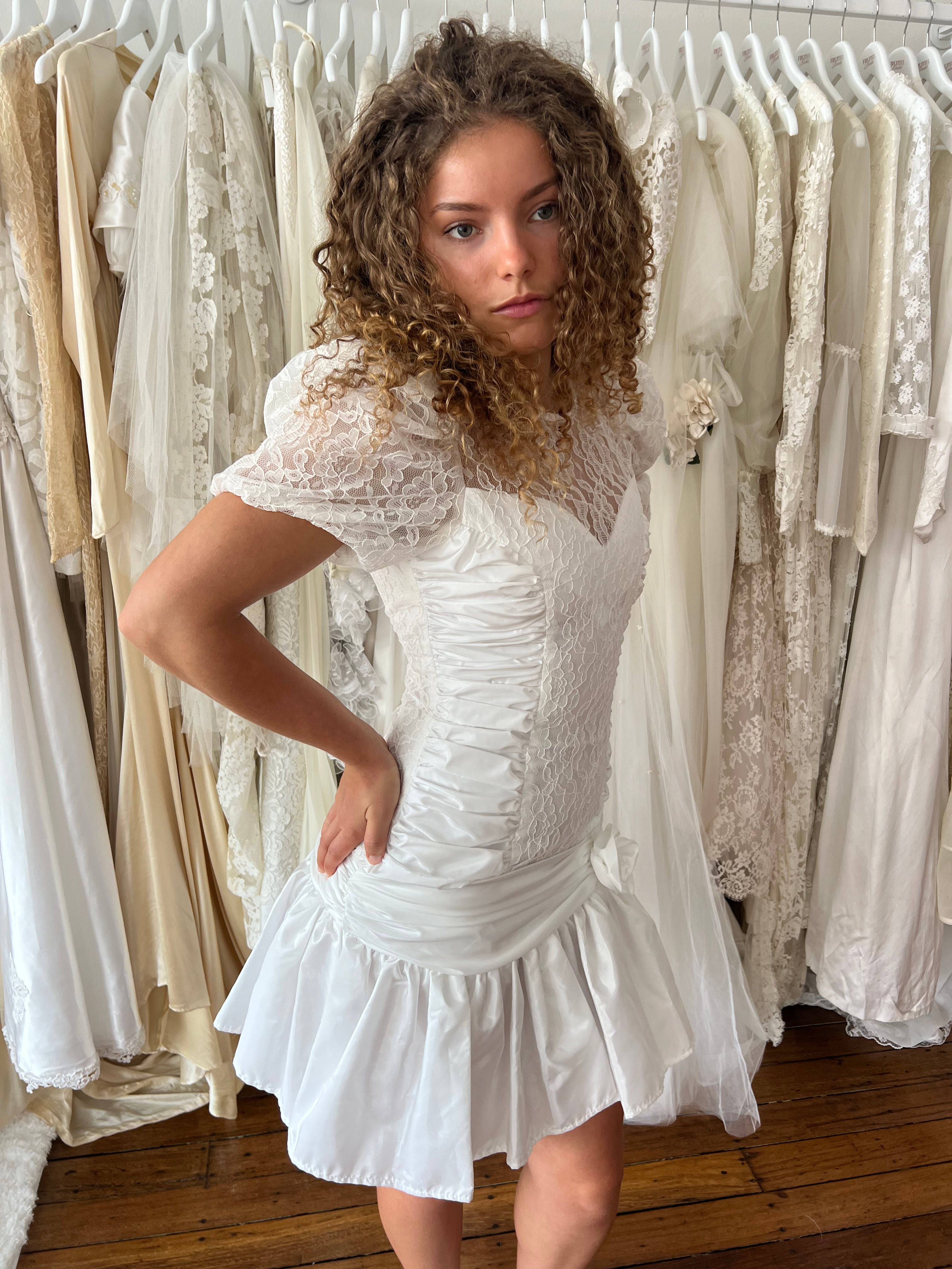 80s Mini Lace and Rosette Dress