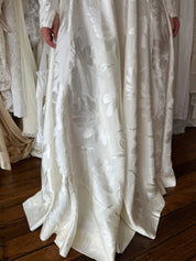 50s Embossed Jacquard Silk Satin Collared Dress