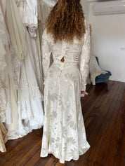 50s Embossed Jacquard Silk Satin Collared Dress