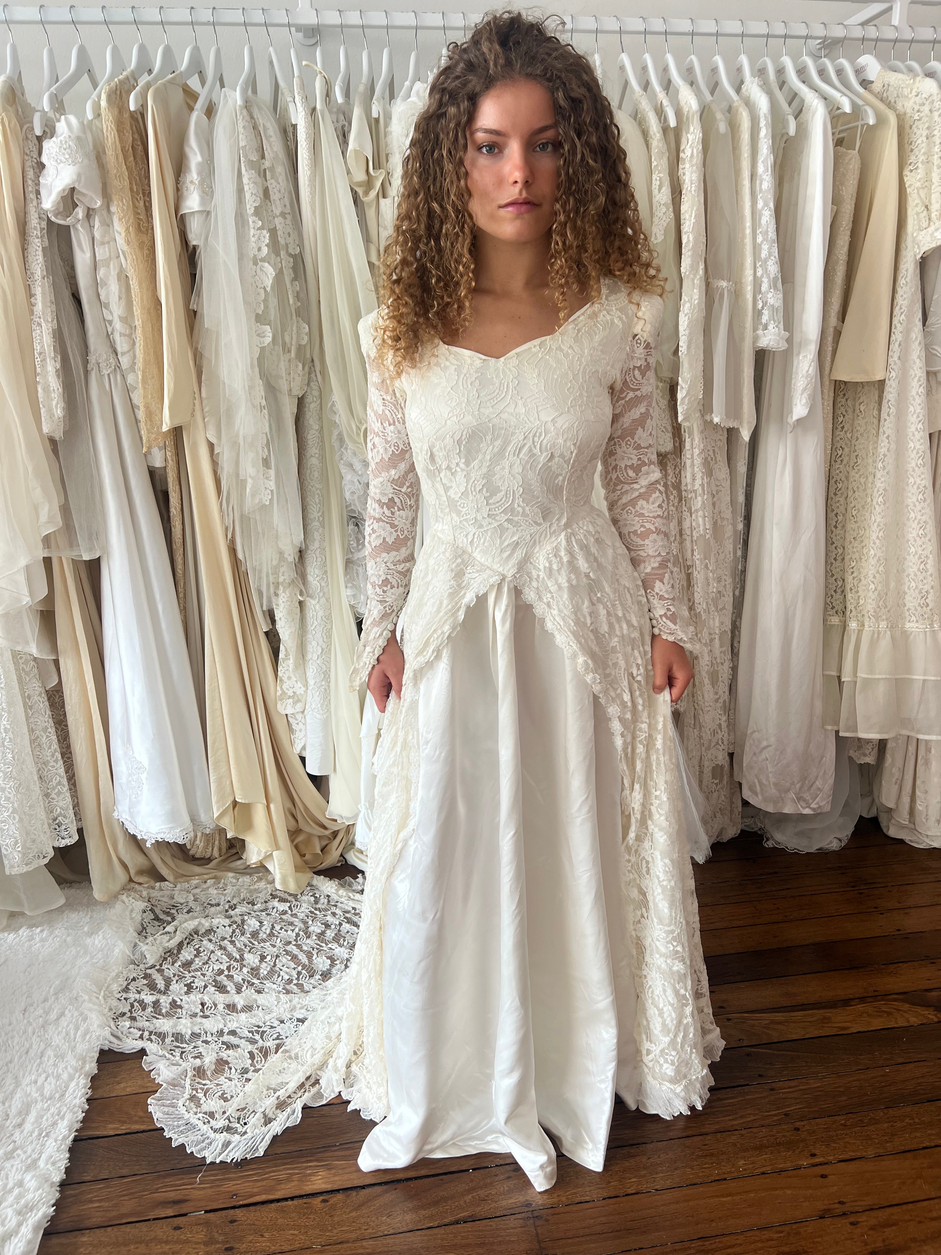 40s Liquid Silk and Lace Basque Waist Dress