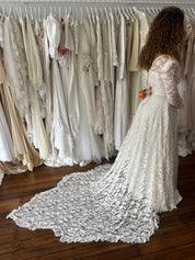 40s Liquid Silk and Lace Basque Waist Dress