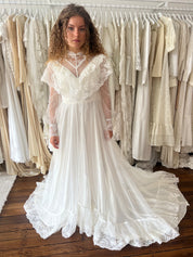 80s Lace Ruffle Mock-neck Dress