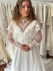 80s Lace Ruffle Mock-neck Dress