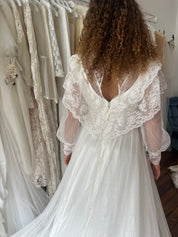 80s Lace Ruffle Mock-neck Dress