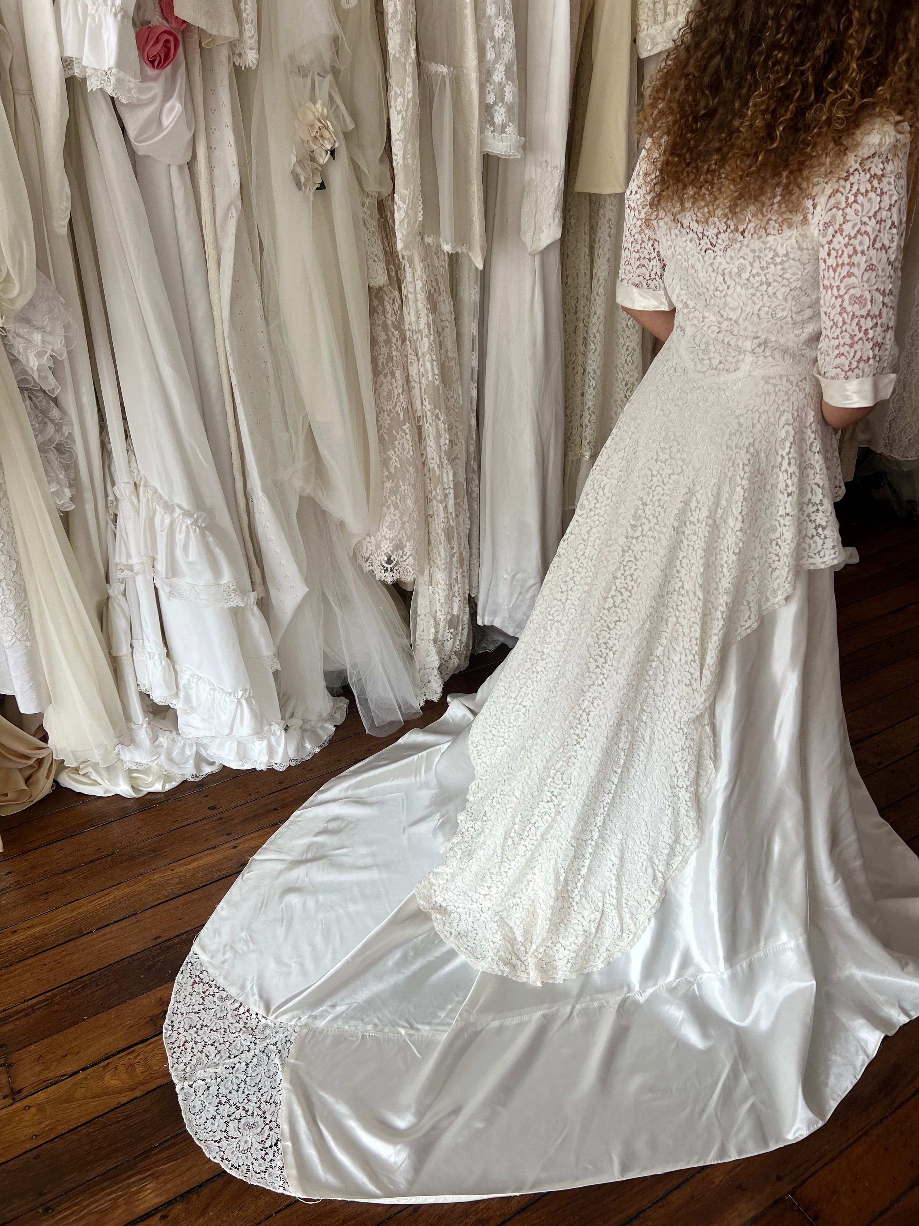 50s Lace Peblum Liquid Silk Dress