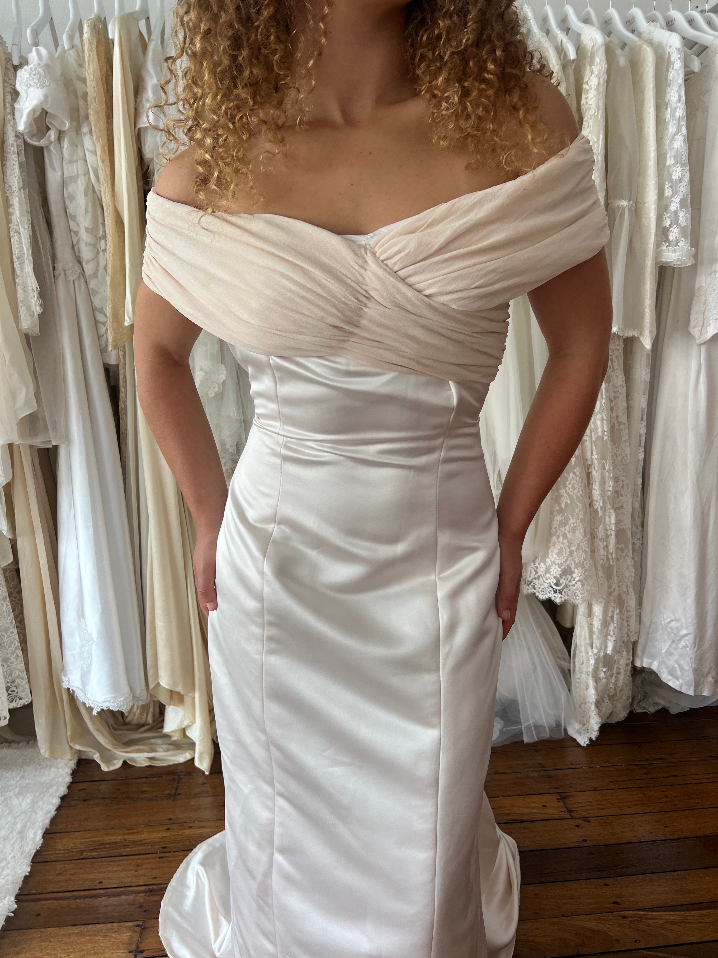 90s Blush Off-the-shoulder Mermaid Dress