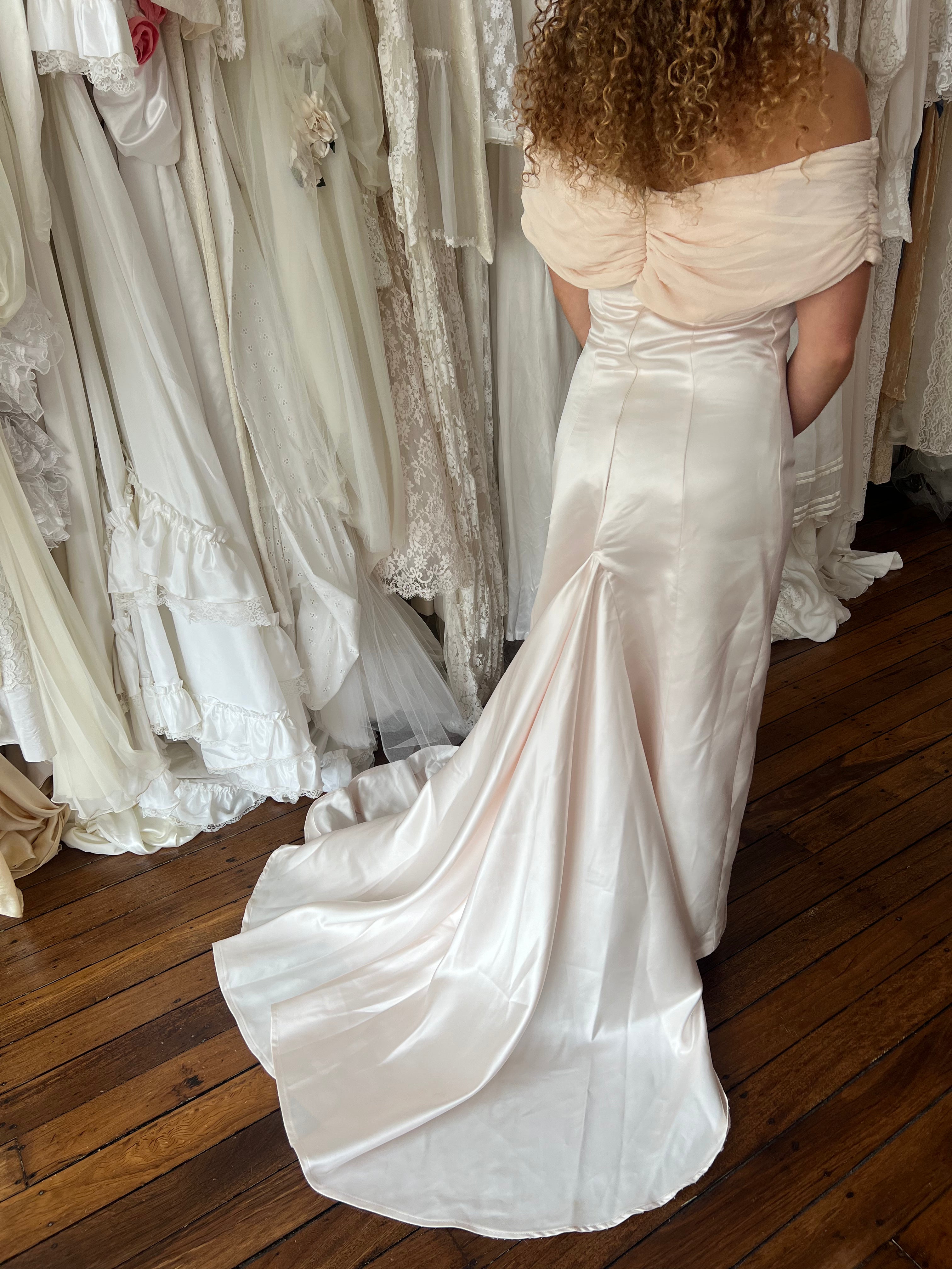 90s Blush Off-the-shoulder Mermaid Dress