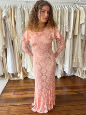 40s Pink Lace Long Sleeve Dress with slip