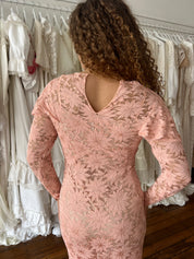 40s Pink Lace Long Sleeve Dress with slip