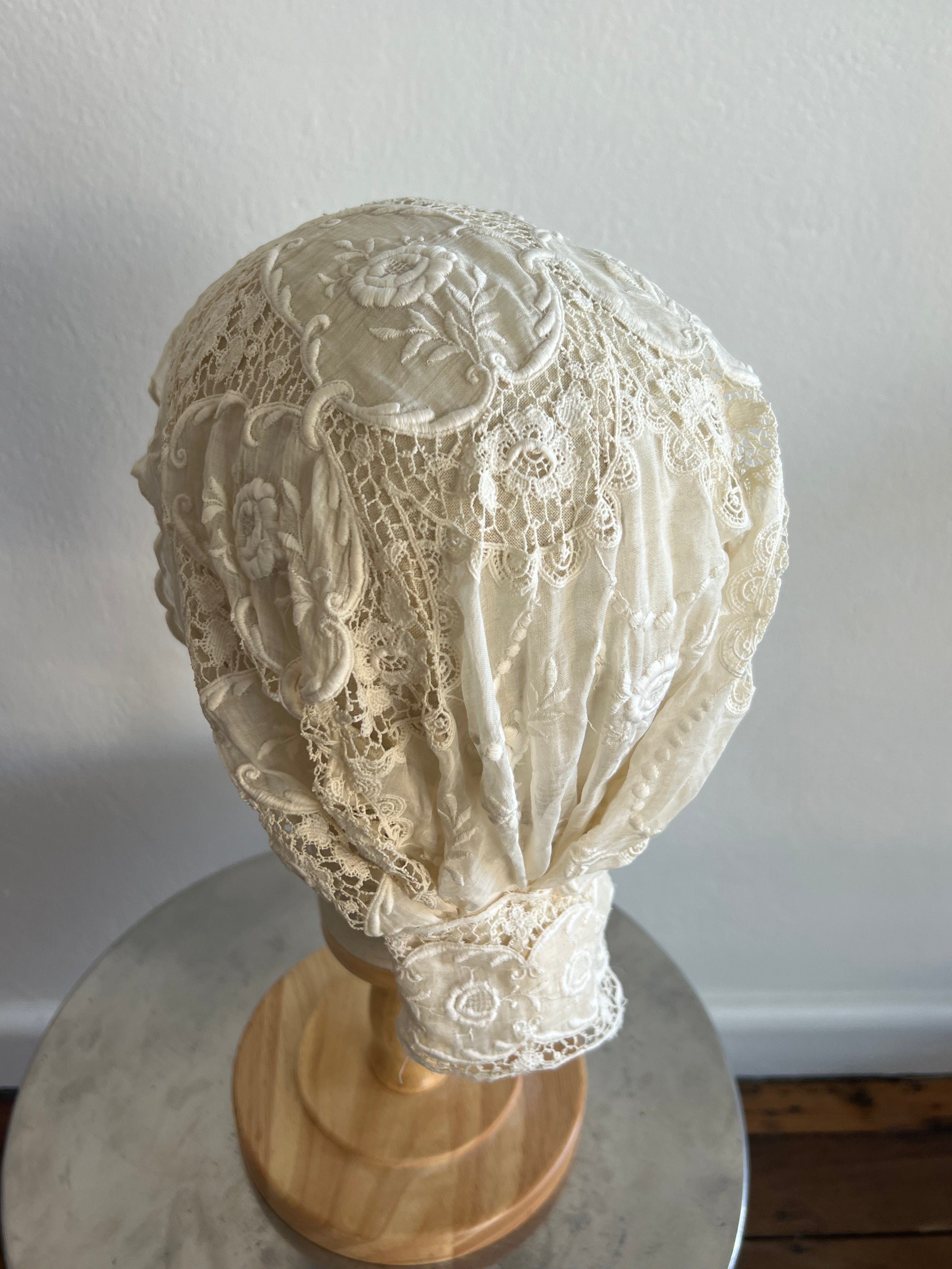 1910s Antique Cotton Lace Bonnet