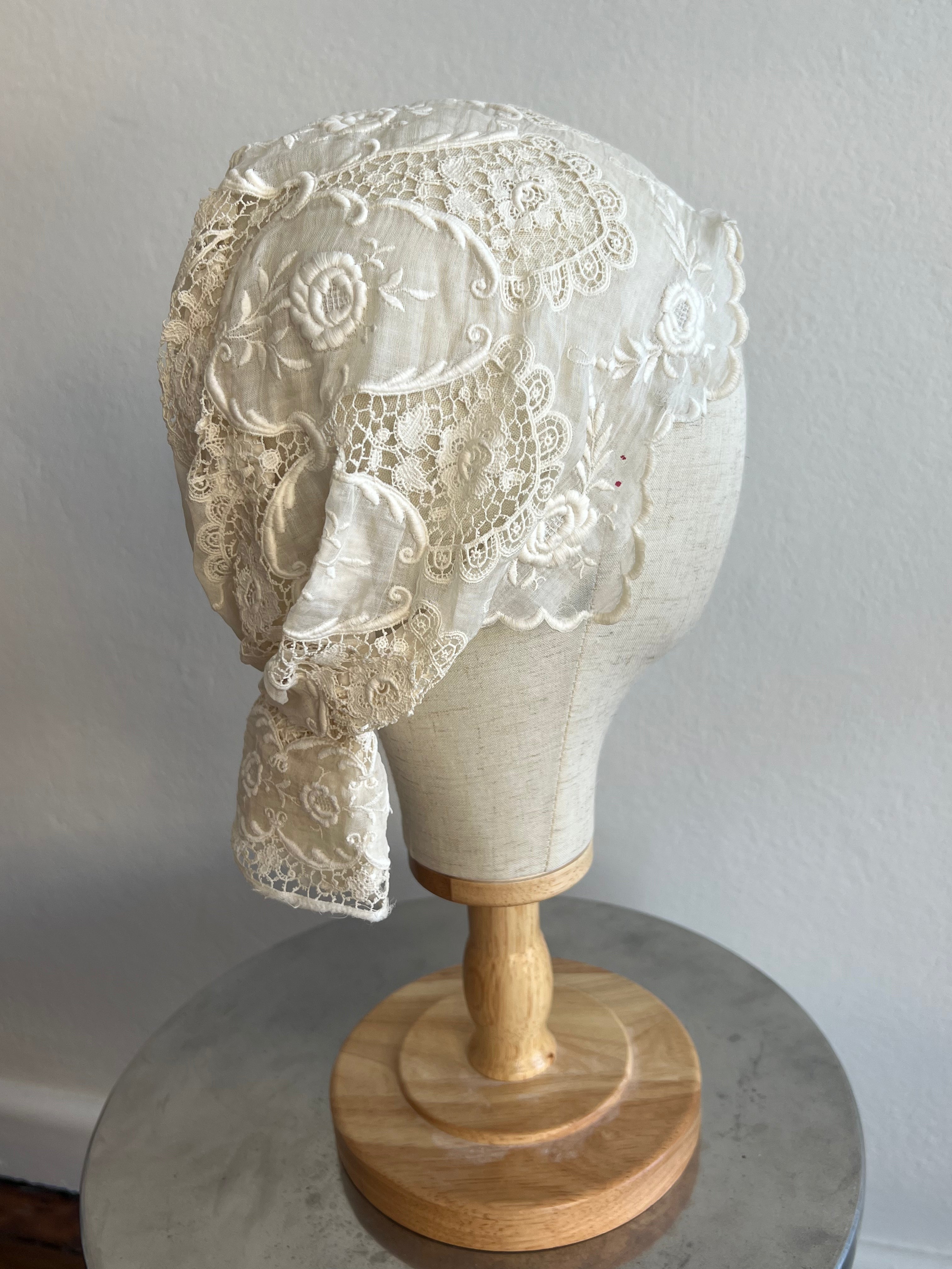 1910s Antique Cotton Lace Bonnet