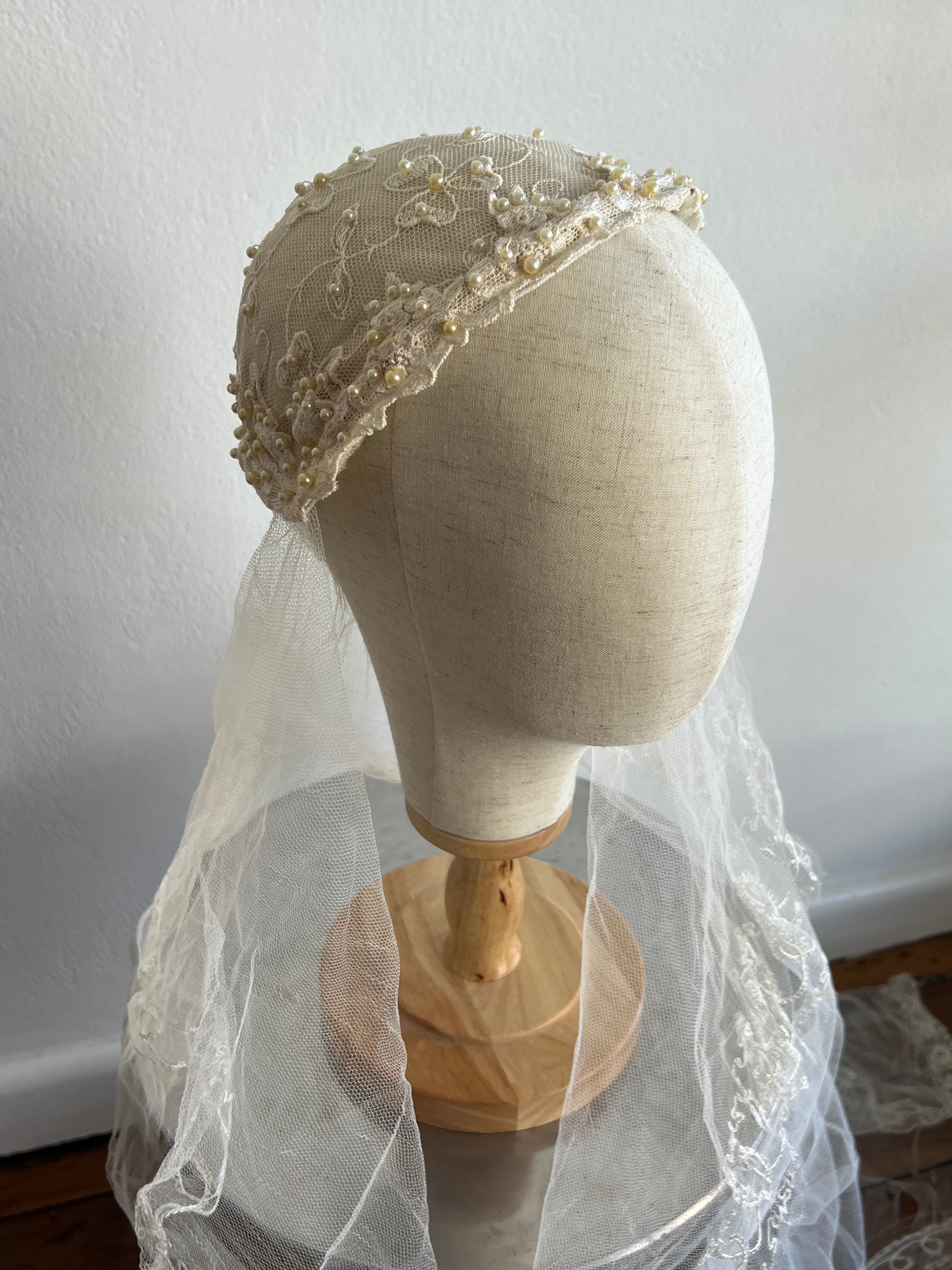 40s Embroidered Net Pearl Juliet Cap