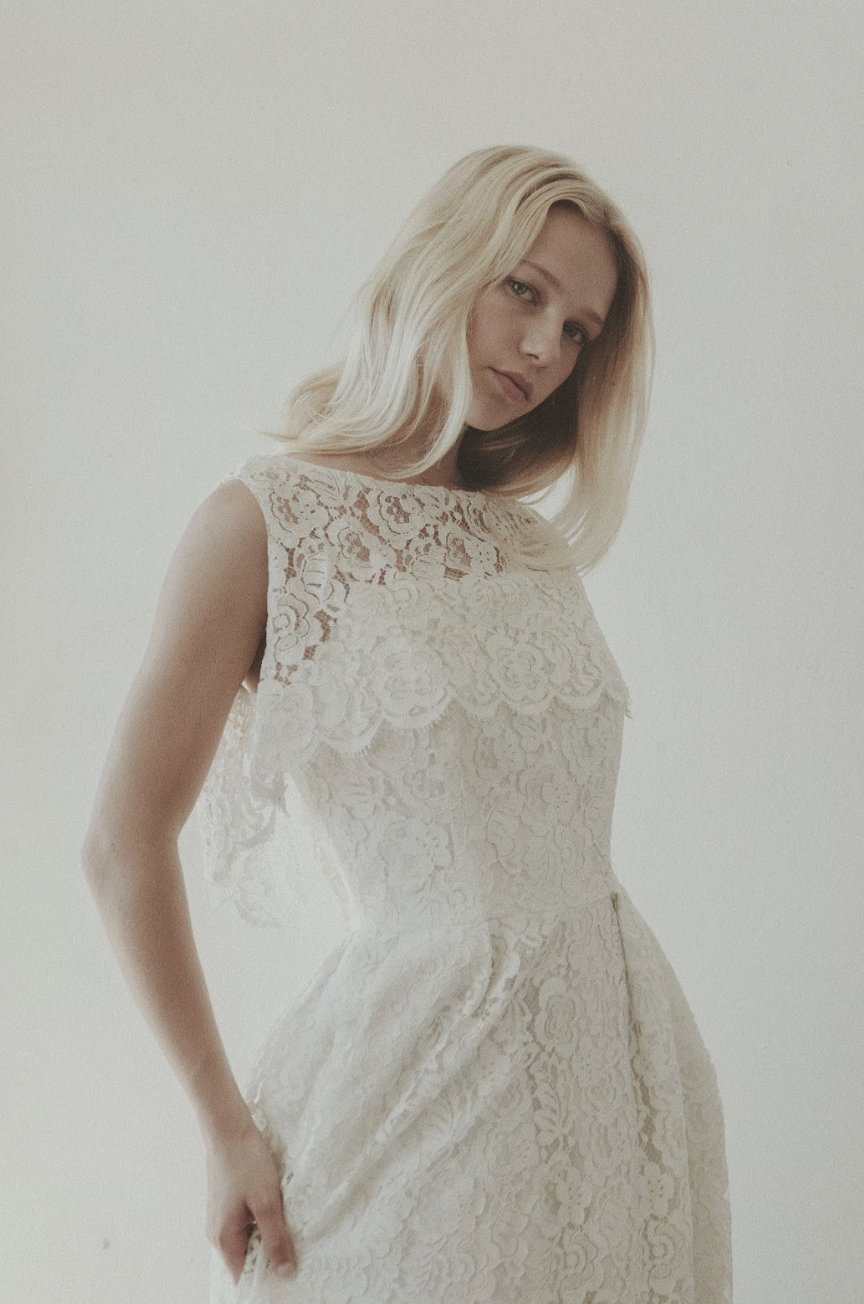 1950s Lace Corset Spaghetti Strap Dress with Lace Top