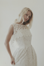 1950s Lace Corset Spaghetti Strap Dress with Lace Top