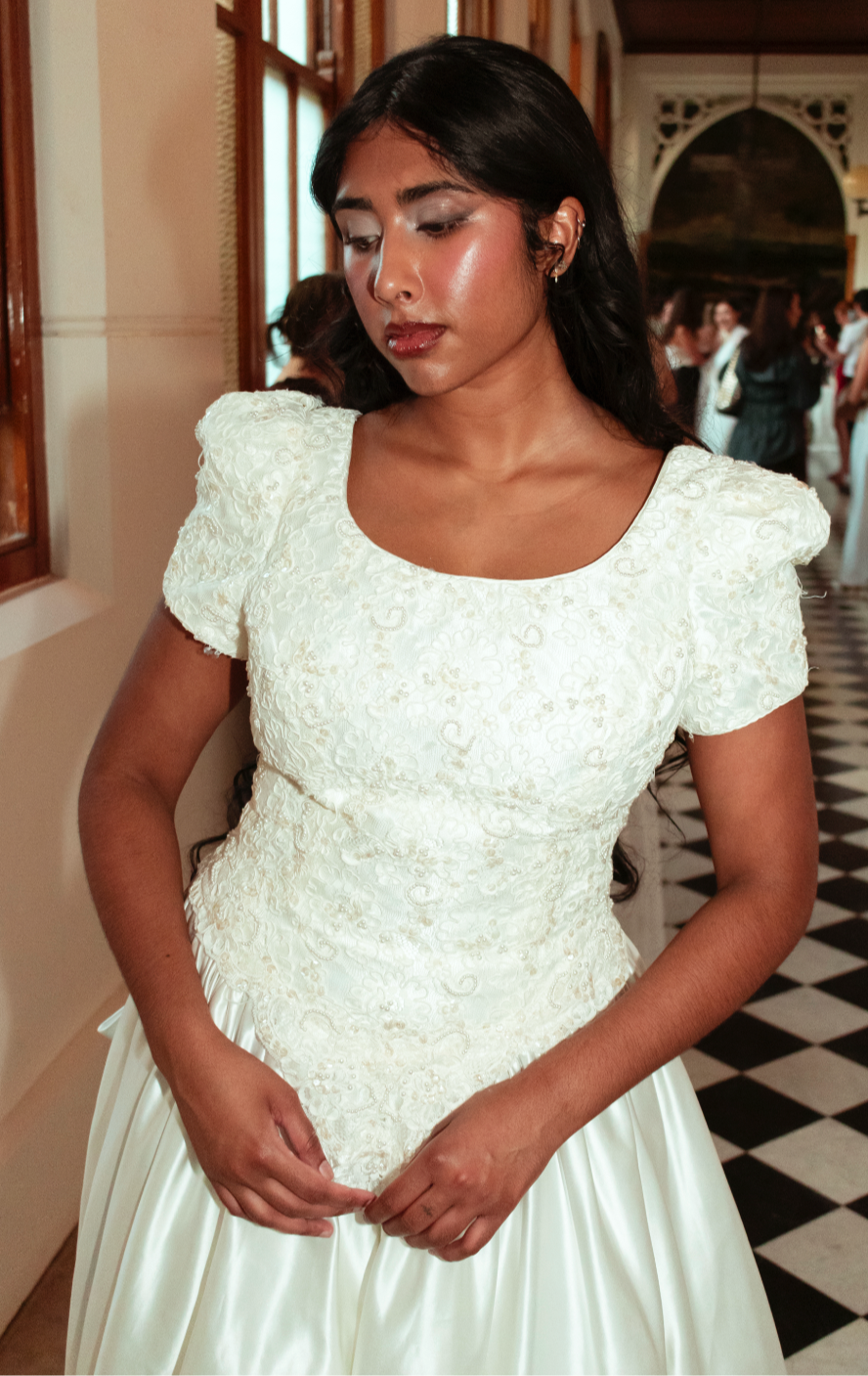 1990s Beaded Lace Bodice Dress