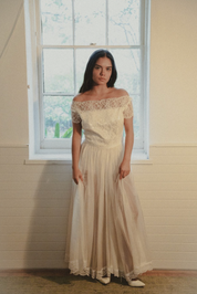 1950s Lace Bodice Sheer Skirt Dress