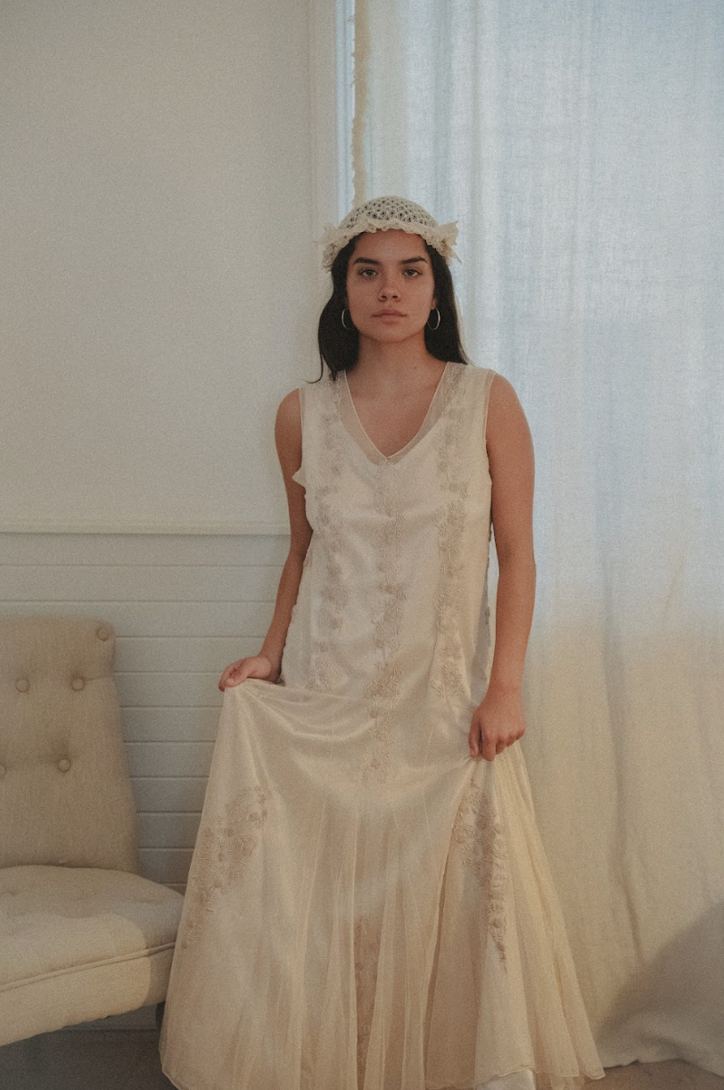 1920s Embriodered Silk Flapper Dress