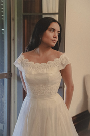 50s Lace Boat Neckline Organza Princess Dress
