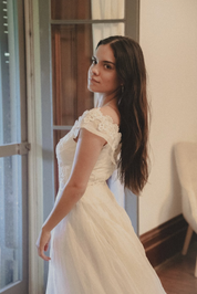50s Lace Boat Neckline Organza Princess Dress