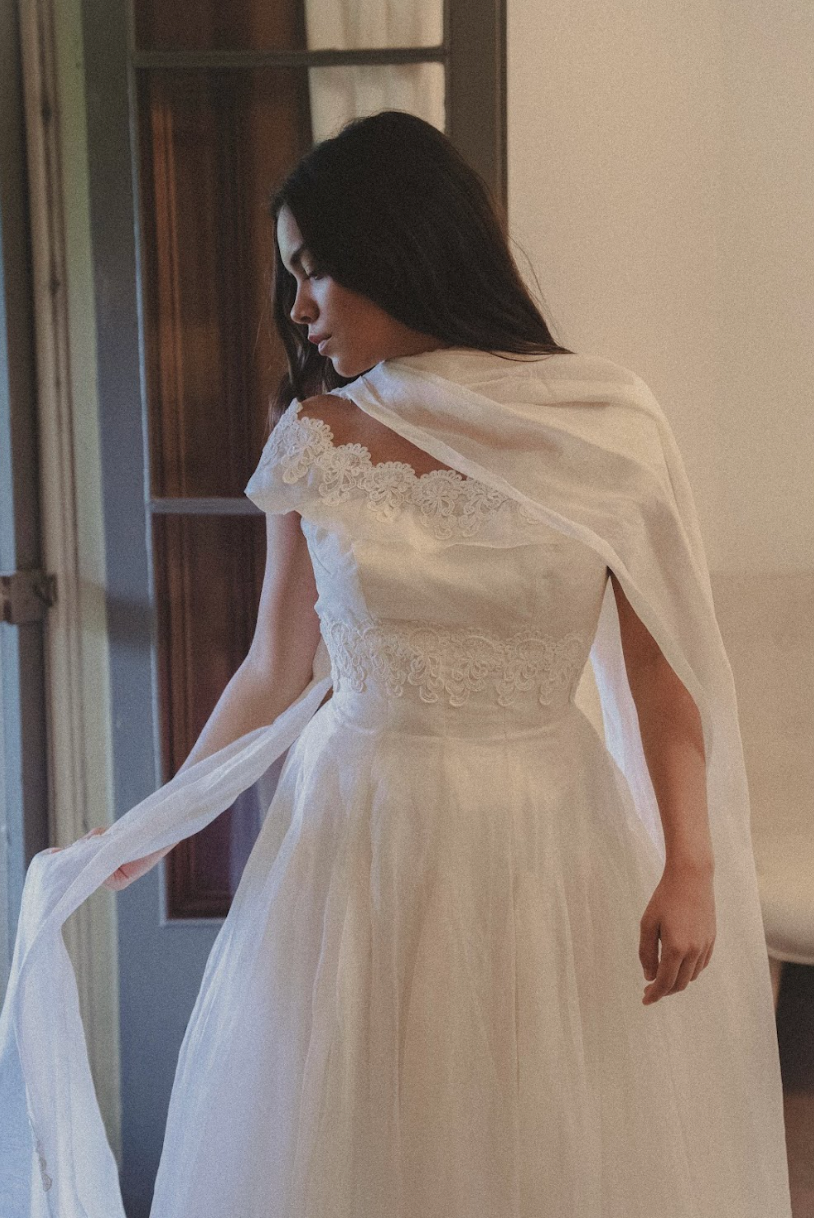 50s Lace Boat Neckline Organza Princess Dress