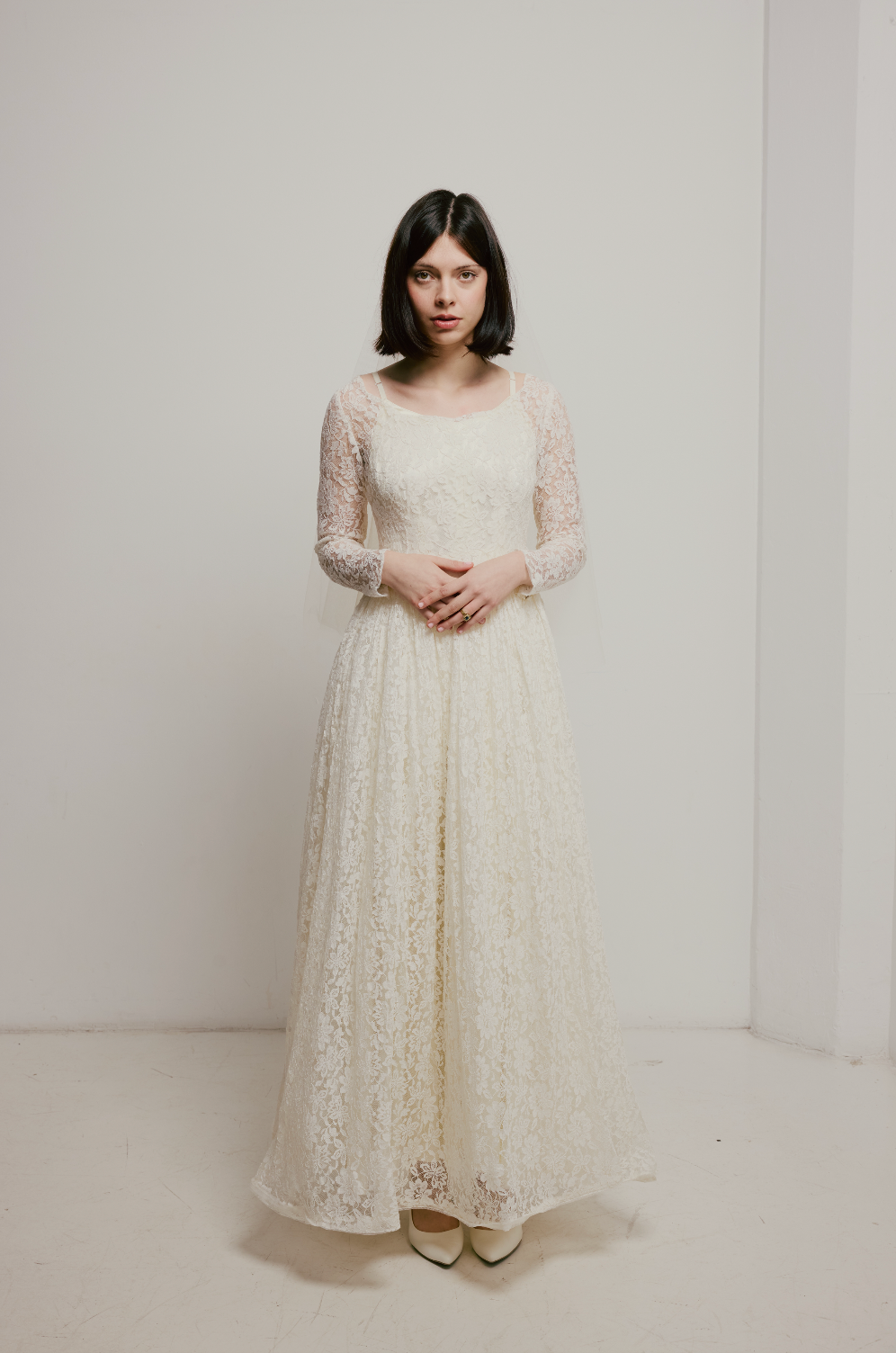40s Floral Lace Dress with Satin Slip