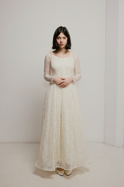 40s Floral Lace Dress with Satin Slip