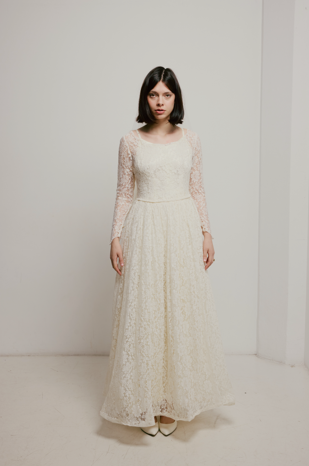 40s Floral Lace Dress with Satin Slip