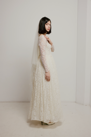 40s Floral Lace Dress with Satin Slip
