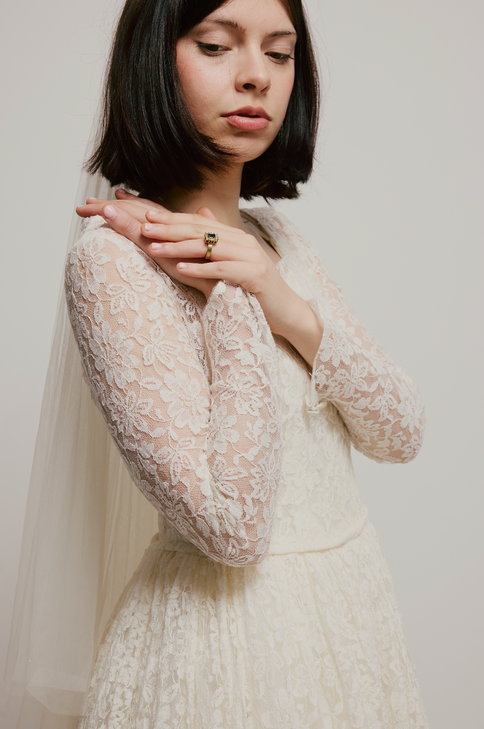 40s Floral Lace Dress with Satin Slip