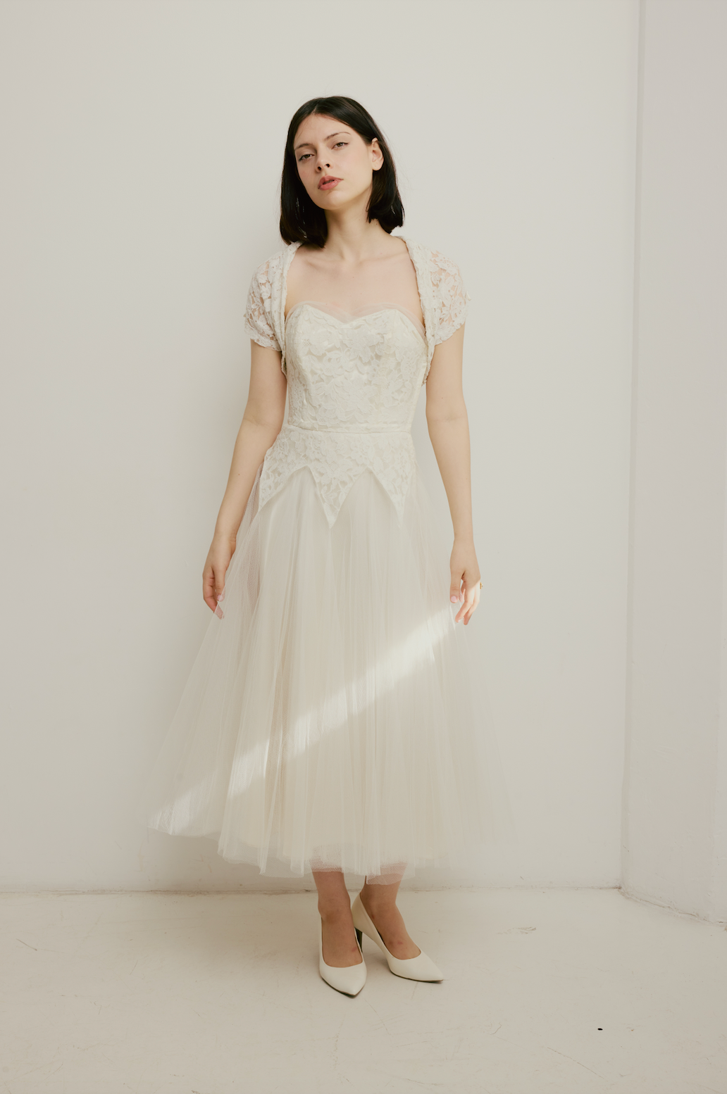 50s Strapless Lace and Tulle Dress with Bolero