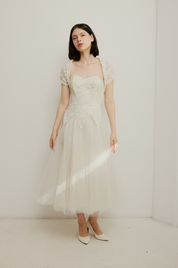 50s Strapless Lace and Tulle Dress with Bolero