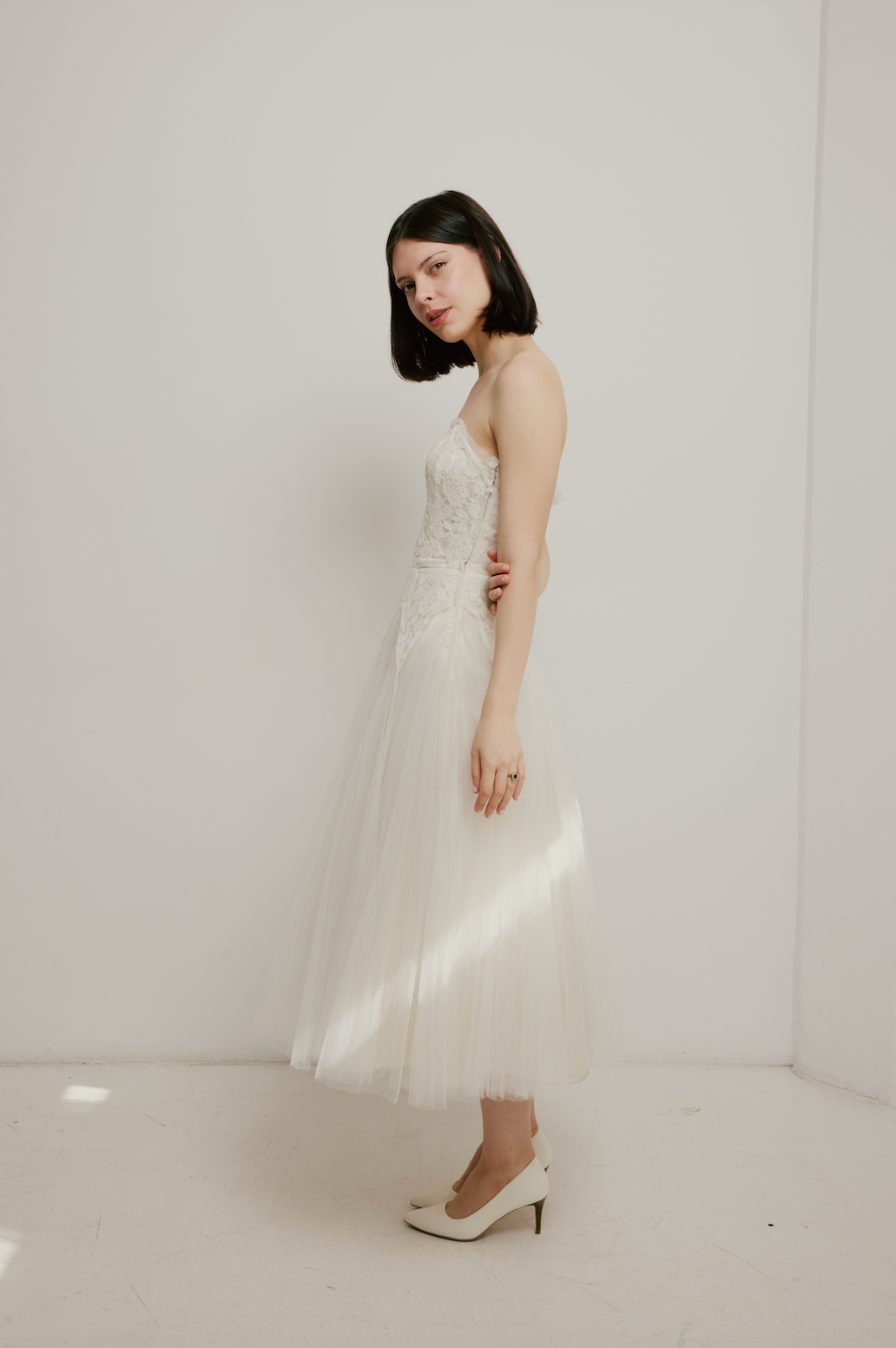 50s Strapless Lace and Tulle Dress with Bolero