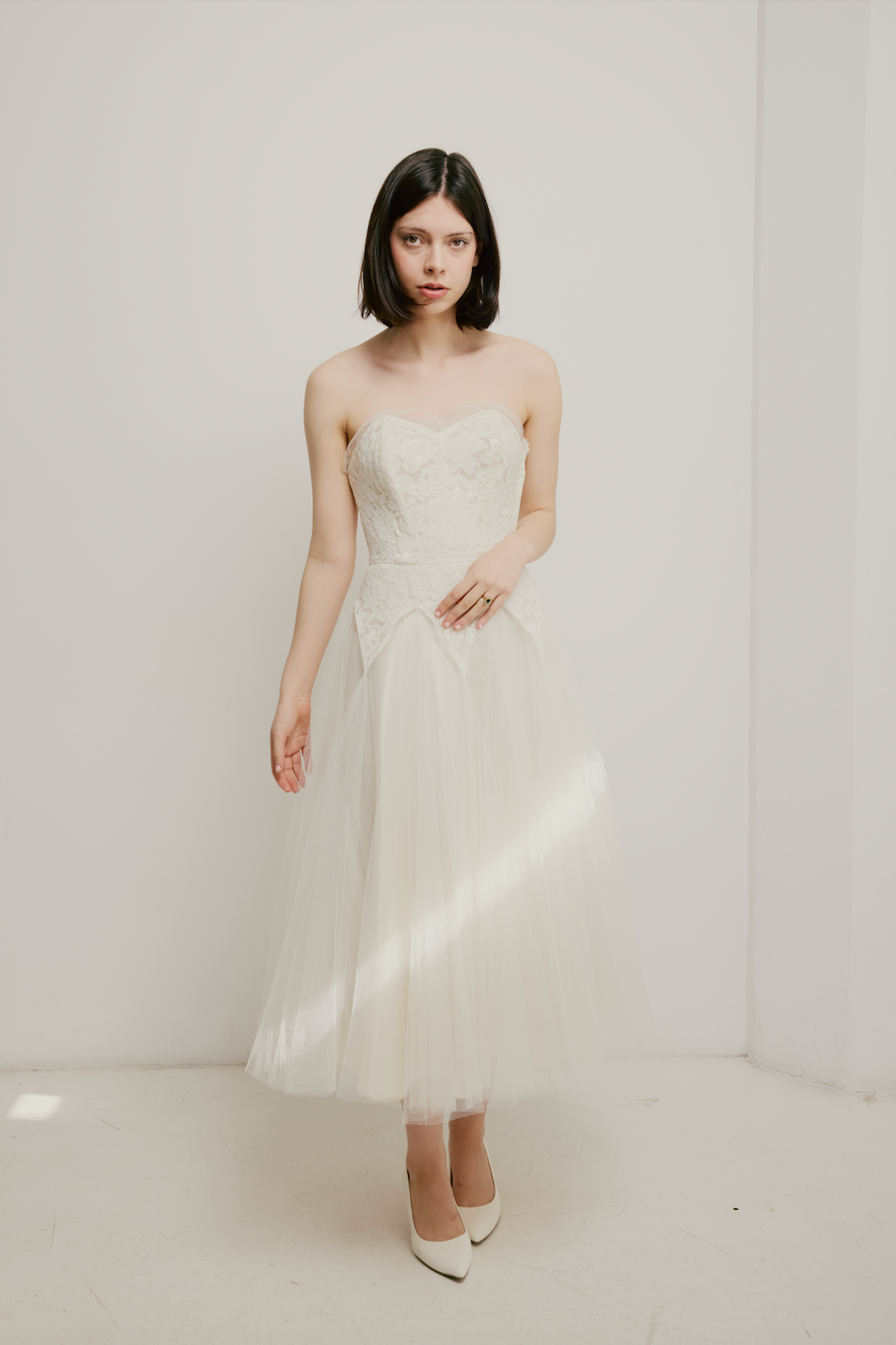 50s Strapless Lace and Tulle Dress with Bolero